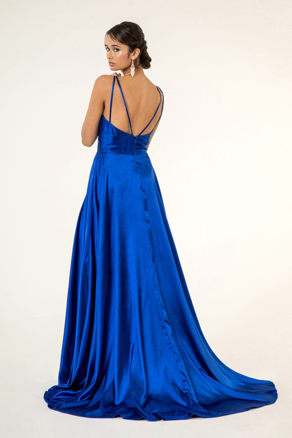 Long Satin V-Neck Dress by Elizabeth K GL2963