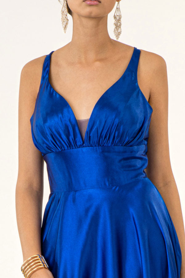Long Satin V-Neck Dress by Elizabeth K GL2963