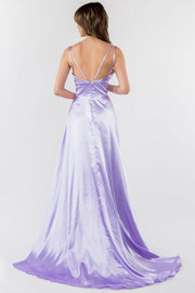 Long Satin V-Neck Dress by Elizabeth K GL2963