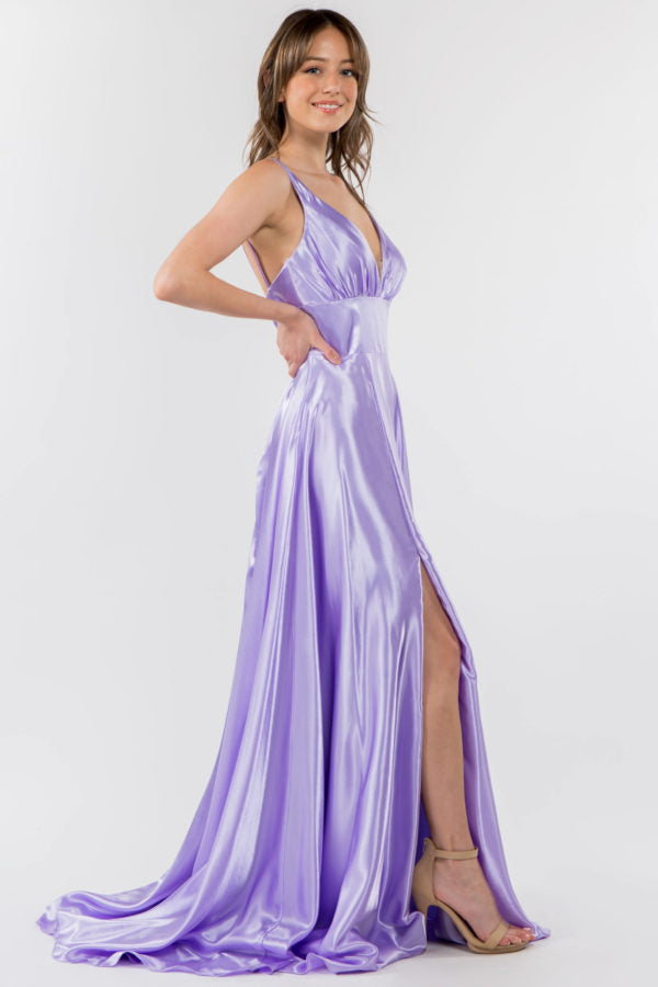 Long Satin V-Neck Dress by Elizabeth K GL2963