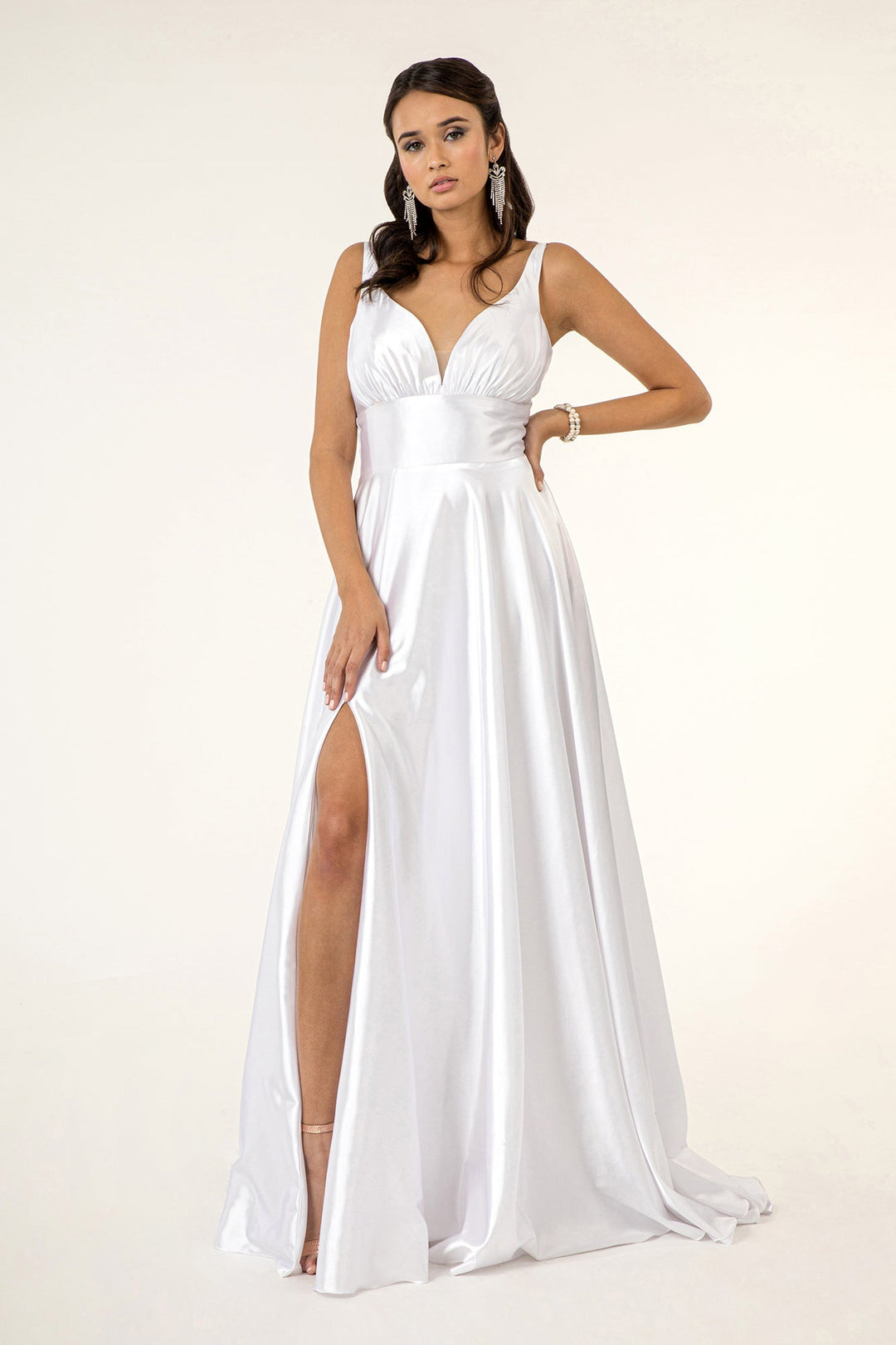 Long Satin V-Neck Dress by Elizabeth K GL2963