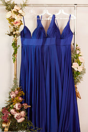 Long Satin V-Neck Dress with Slit by Cinderella Divine 7469