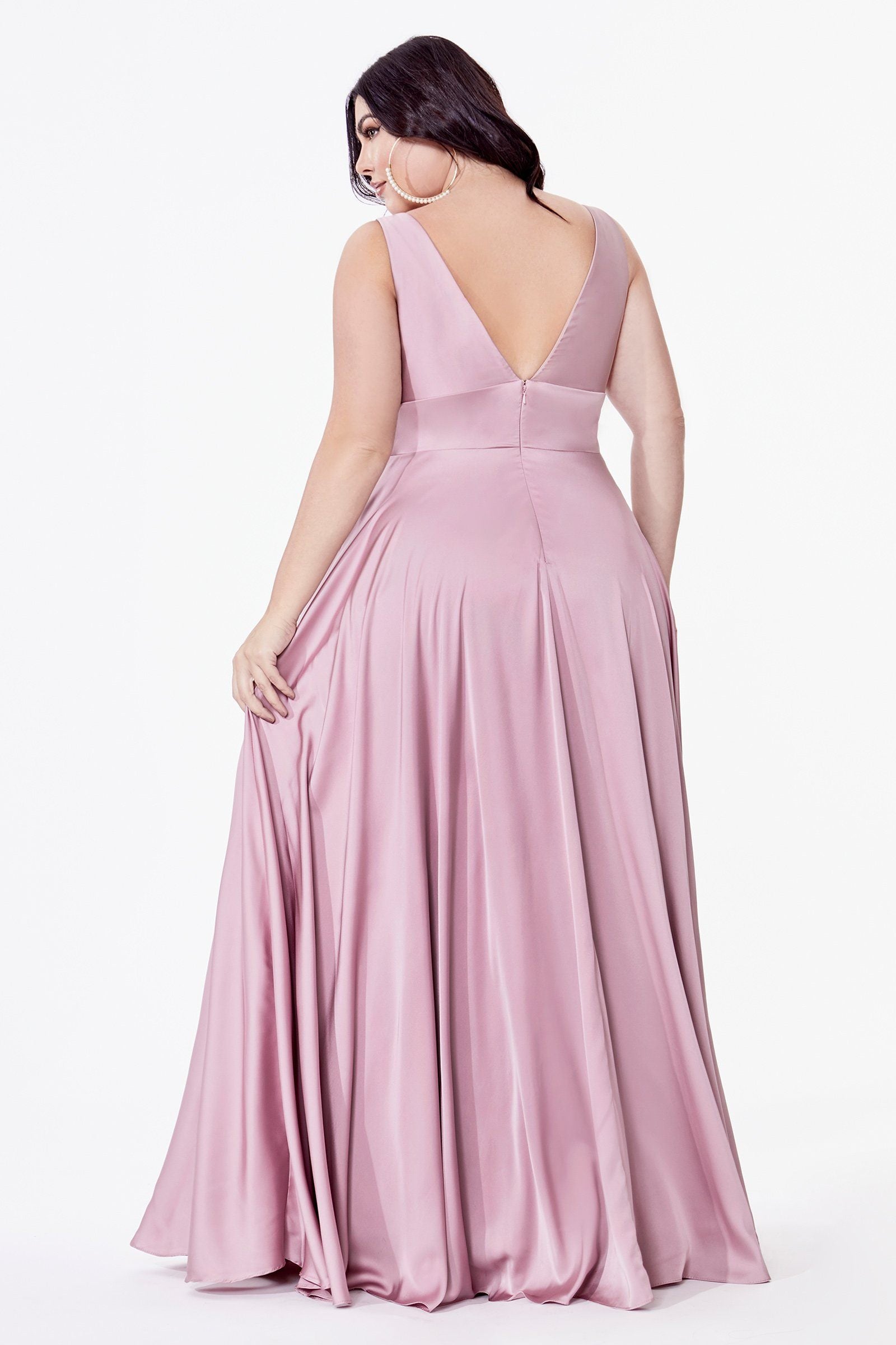 Stylish A-Line Satin V-neck Long Dress With Slit Wisteria