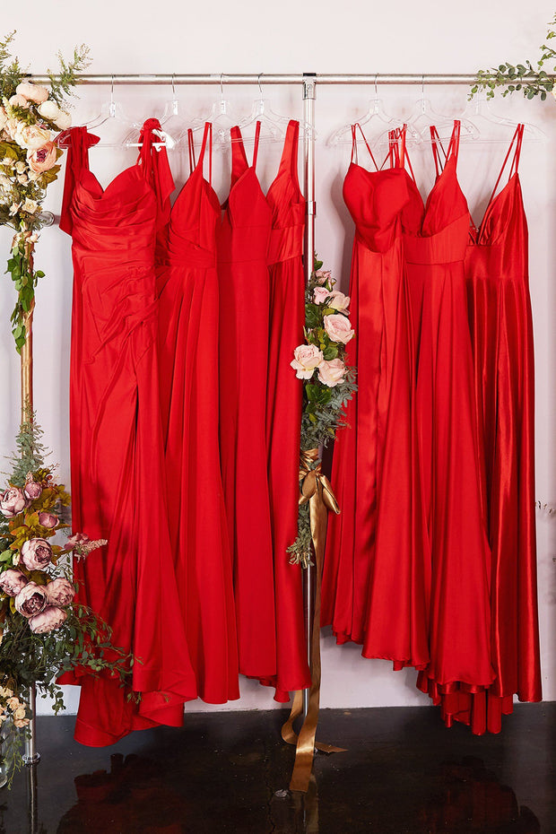 Long Satin V-Neck Dress with Slit by Cinderella Divine 7469