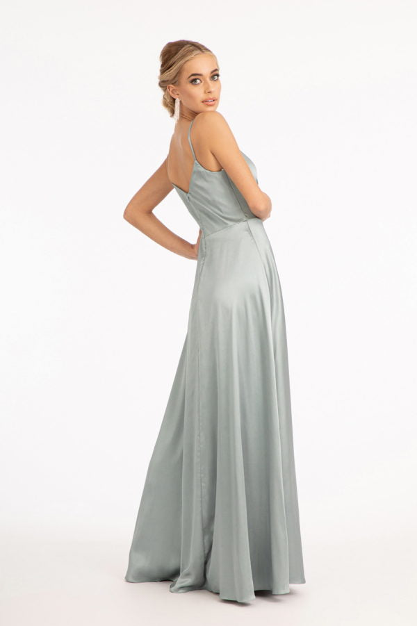 Long Satin V-Neck Slit Dress by Elizabeth K GL1993