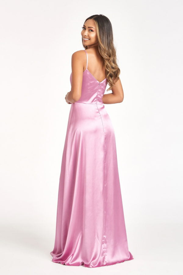 Long Satin V-Neck Slit Dress by Elizabeth K GL1993