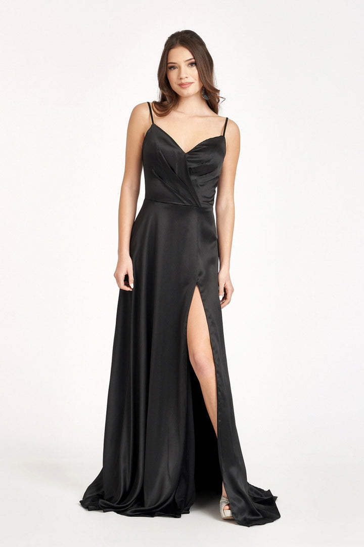 Long Satin V-Neck Slit Dress by Elizabeth K GL1993