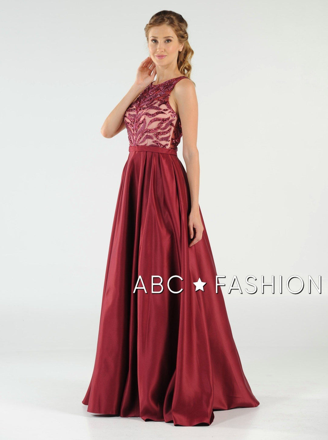 Long Sequin Bodice Dress with Side Pockets by Poly USA 8032-Long Formal Dresses-ABC Fashion