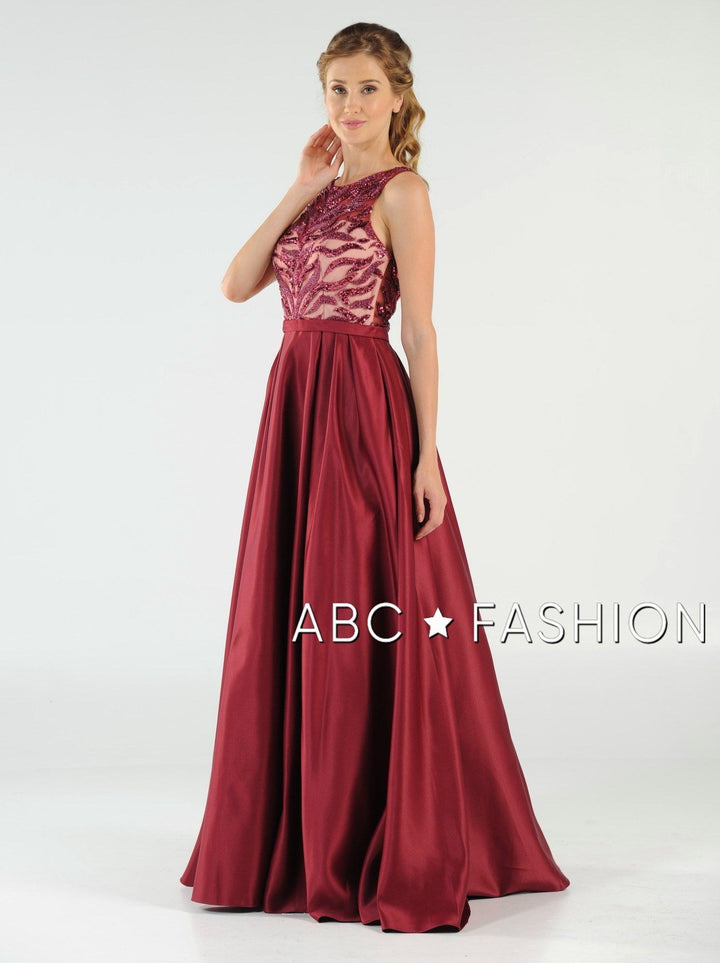 Long Sequin Bodice Dress with Side Pockets by Poly USA 8032-Long Formal Dresses-ABC Fashion