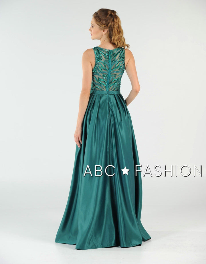 Long Sequin Bodice Dress with Side Pockets by Poly USA 8032-Long Formal Dresses-ABC Fashion