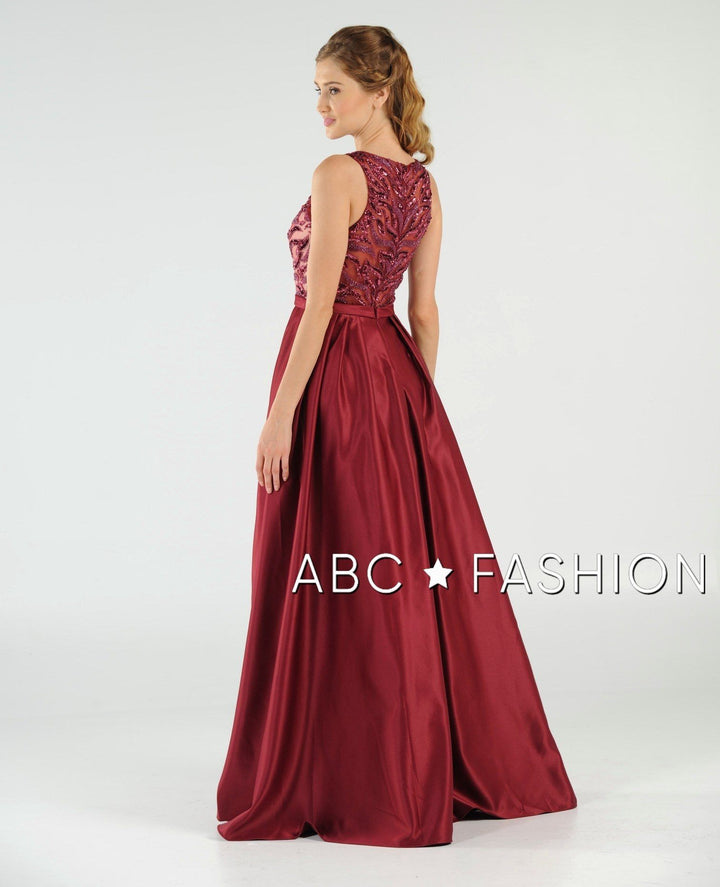 Long Sequin Bodice Dress with Side Pockets by Poly USA 8032-Long Formal Dresses-ABC Fashion