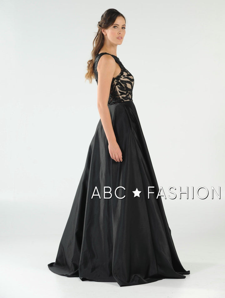 Long Sequin Bodice Dress with Side Pockets by Poly USA 8032-Long Formal Dresses-ABC Fashion