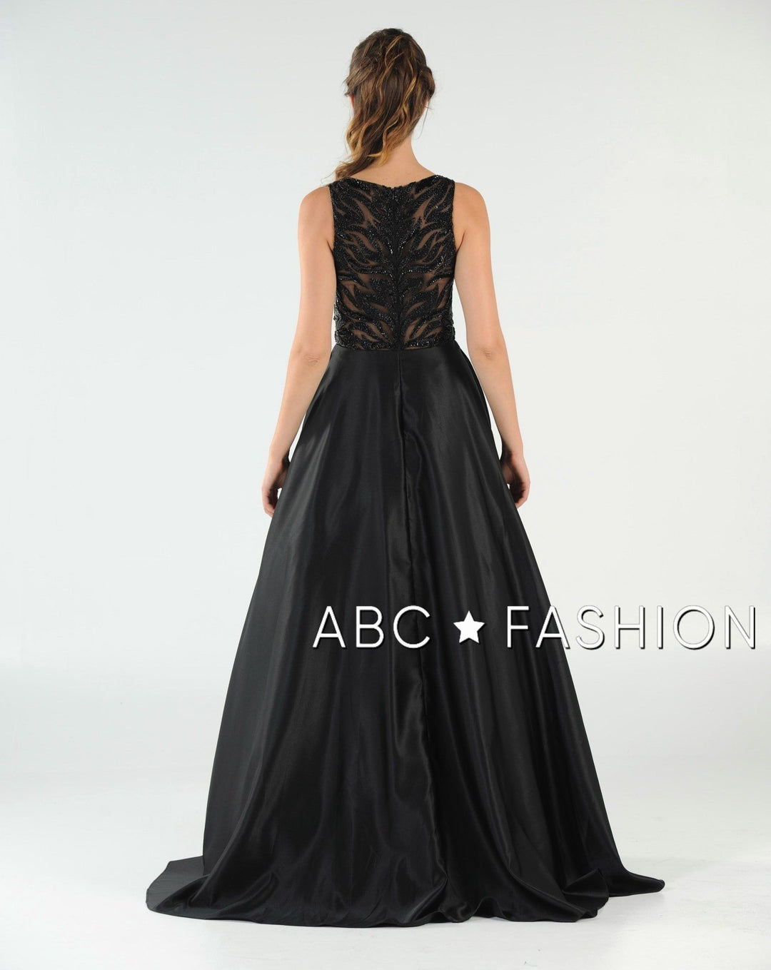 Long Sequin Bodice Dress with Side Pockets by Poly USA 8032-Long Formal Dresses-ABC Fashion