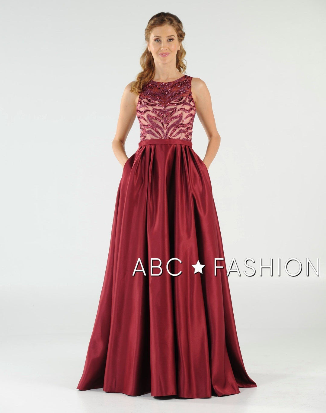 Long Sequin Bodice Dress with Side Pockets by Poly USA 8032-Long Formal Dresses-ABC Fashion