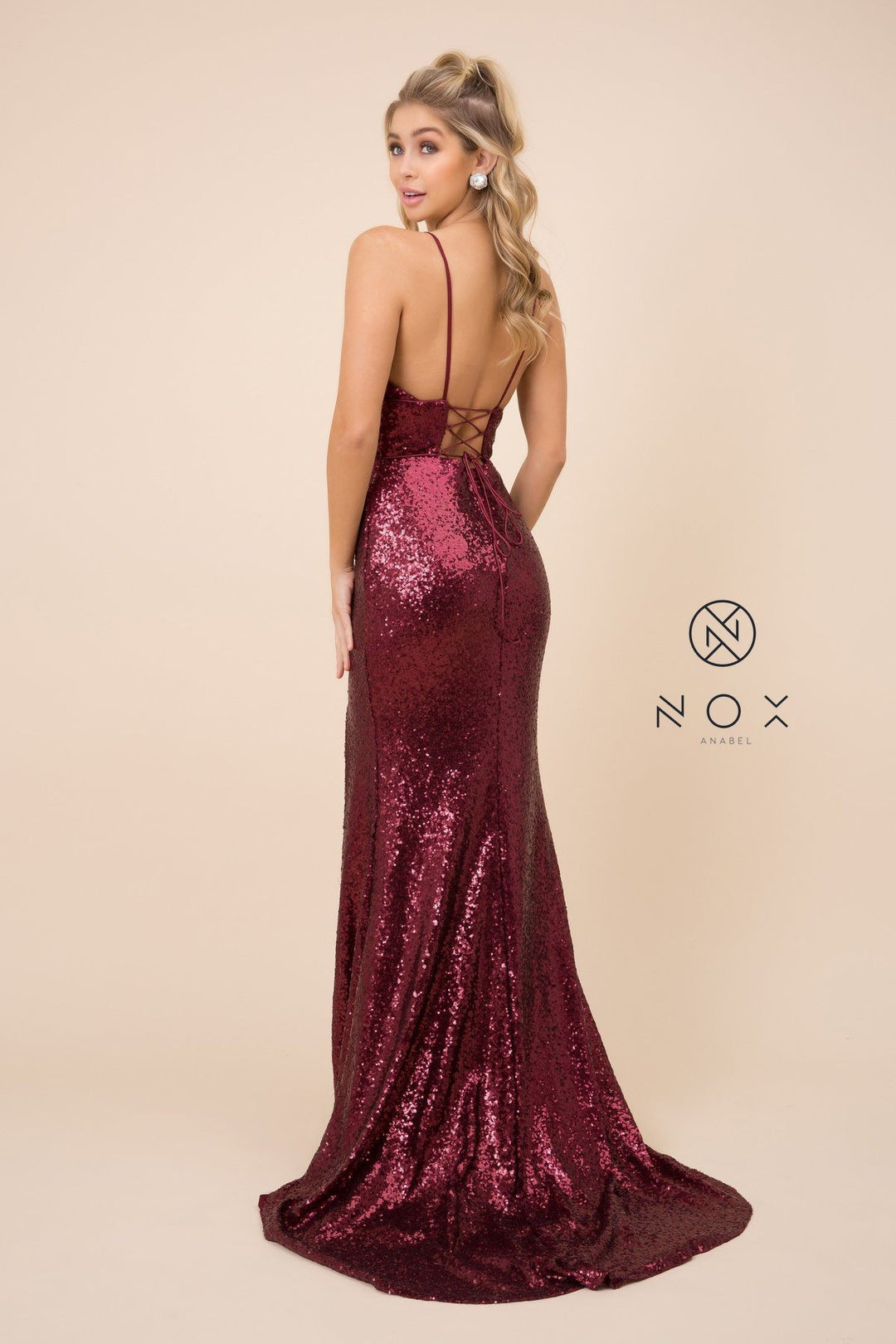 Long Sequin Dress with Corset Open Back by Nox Anabel R350