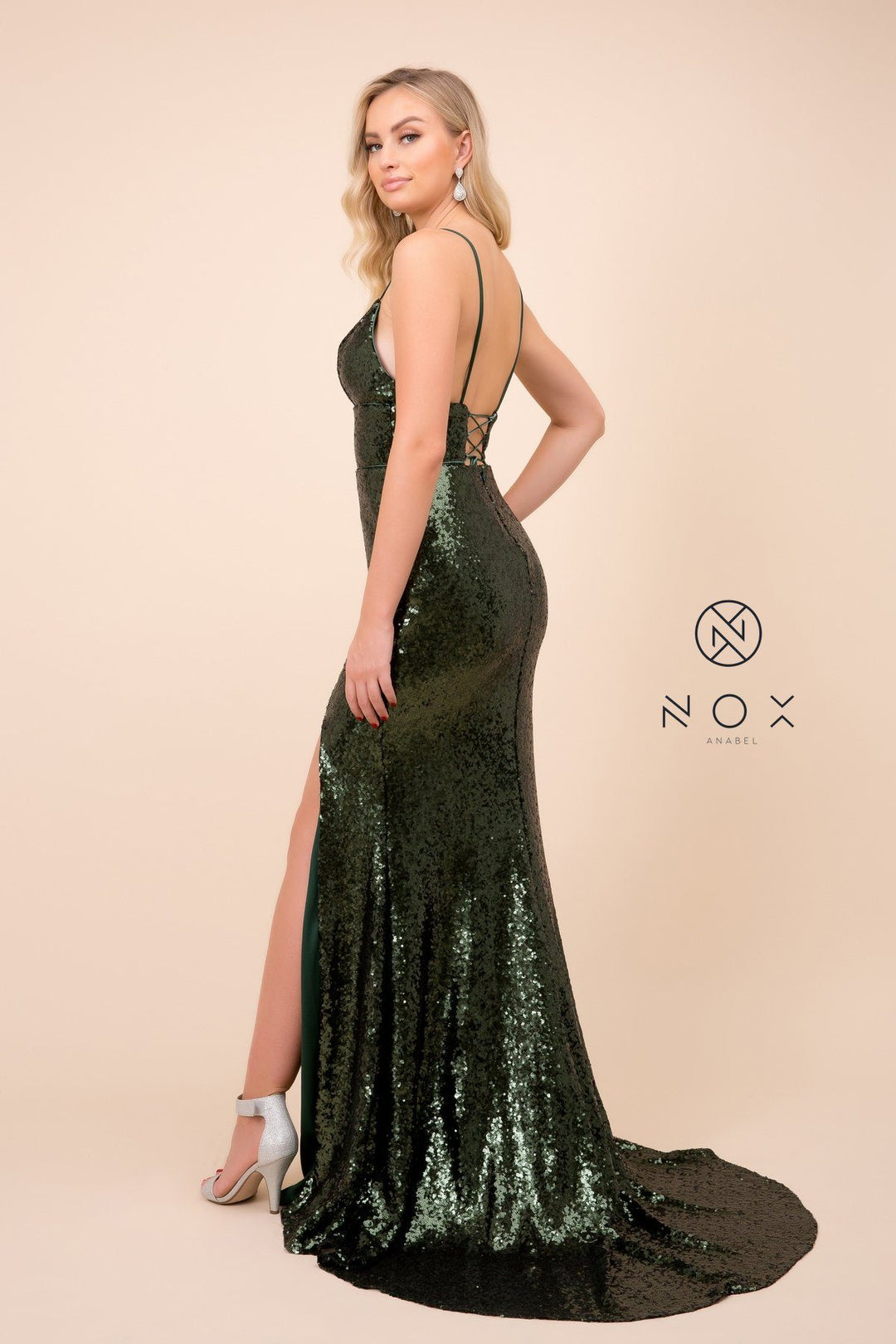Long Sequin Dress with Corset Open Back by Nox Anabel R350