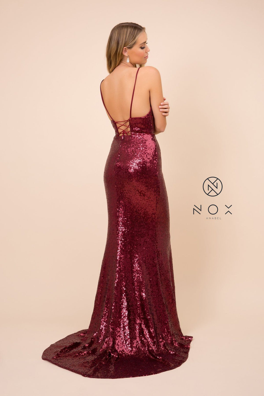 Long Sequin Dress with Corset Open Back by Nox Anabel R350