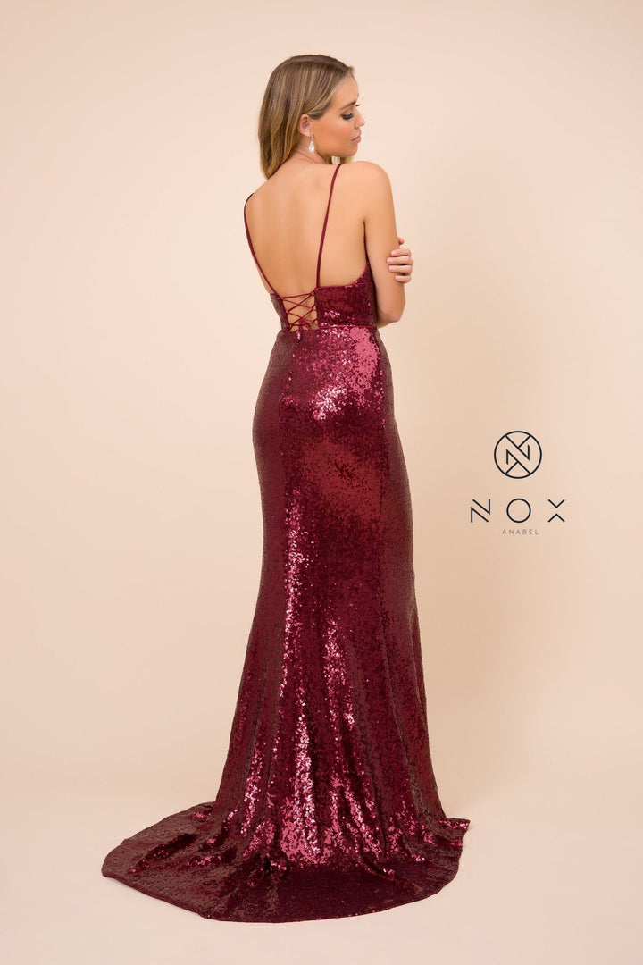 Long Sequin Dress with Corset Open Back by Nox Anabel R350