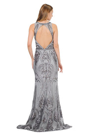 Long Sequin Embroidered Dress with Back Cut Out by Poly USA 8438-Long Formal Dresses-ABC Fashion