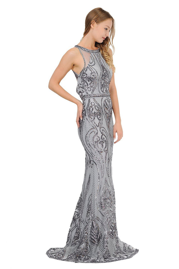 Long Sequin Embroidered Dress with Back Cut Out by Poly USA 8438-Long Formal Dresses-ABC Fashion