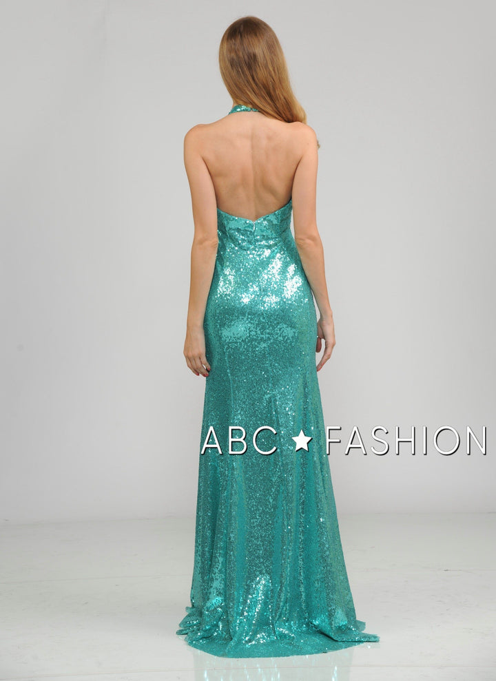 Long Sequin Halter Dress with Mermaid Skirt by Poly USA 8268-Long Formal Dresses-ABC Fashion