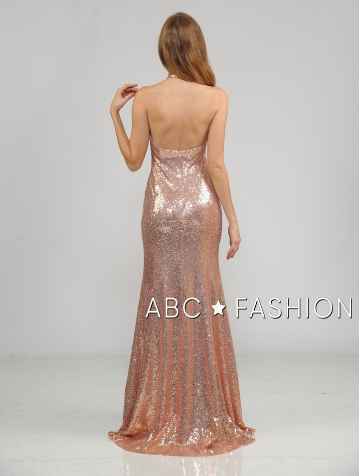 Long Sequin Halter Dress with Mermaid Skirt by Poly USA 8268-Long Formal Dresses-ABC Fashion
