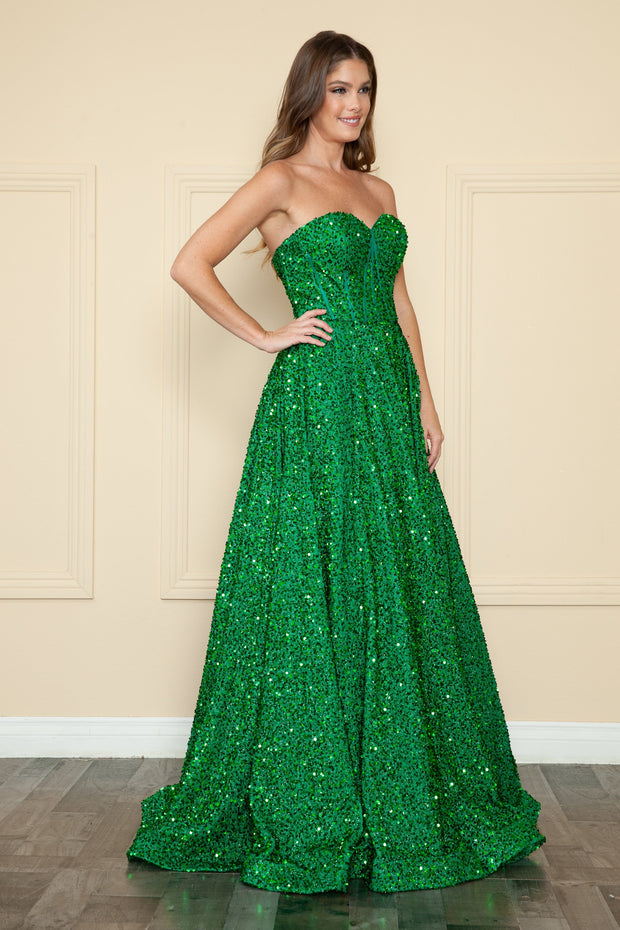 Long Sequin Sweetheart Dress by Poly USA 9152