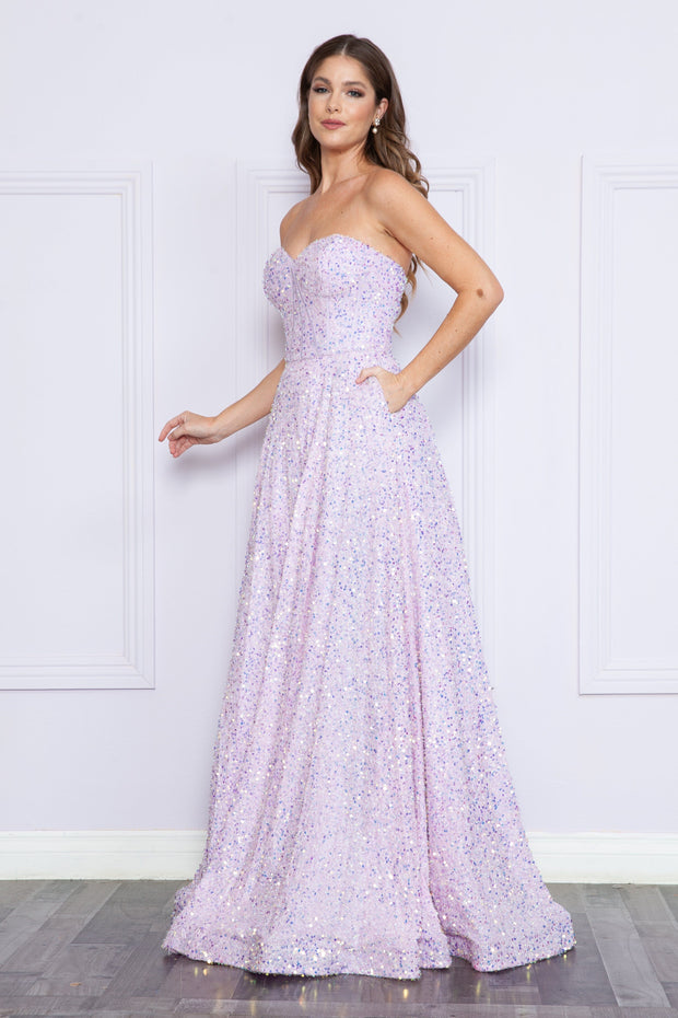 Long Sequin Sweetheart Dress by Poly USA 9152