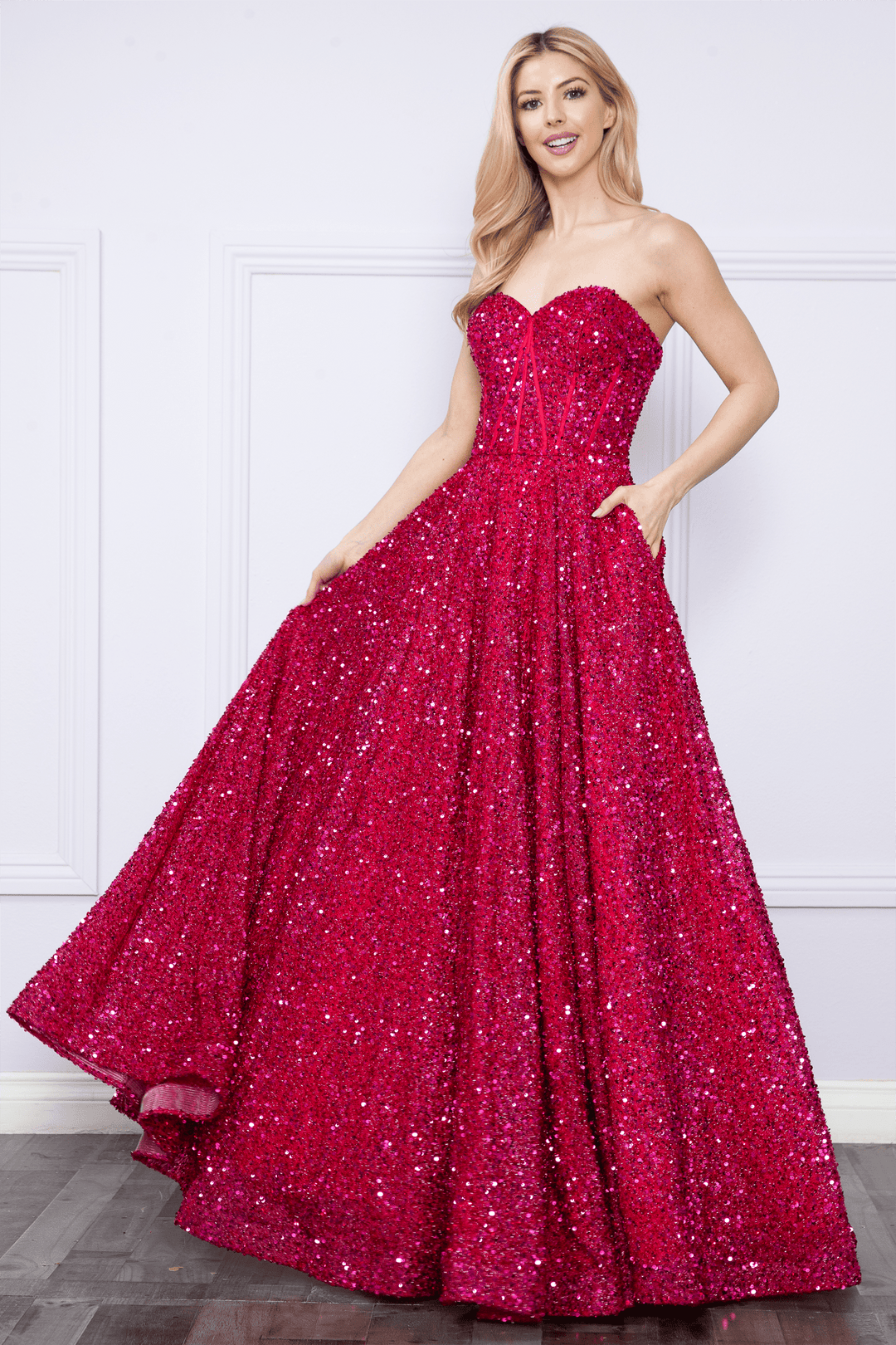 Long Sequin Sweetheart Dress by Poly USA 9152