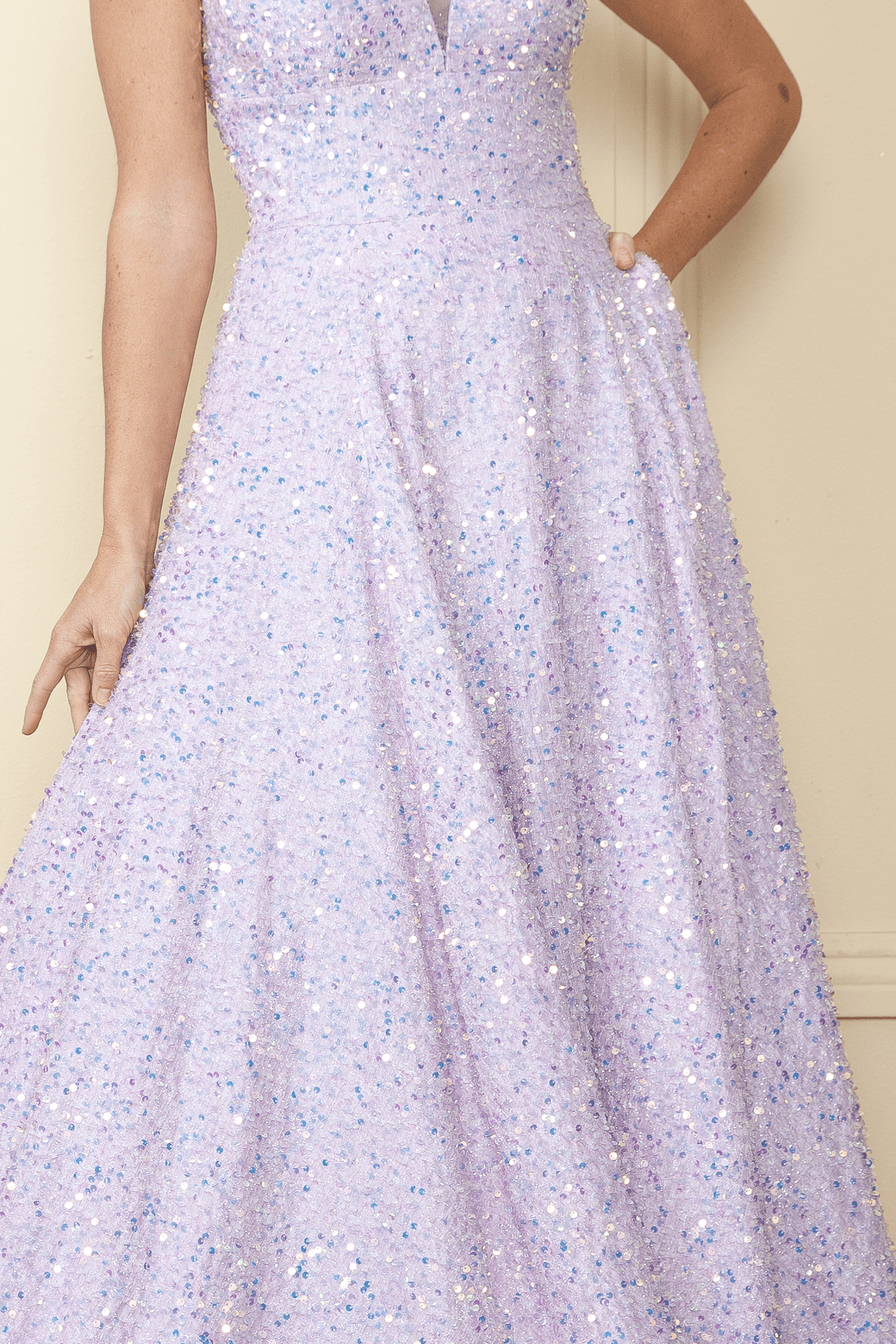 Long Sequin V-Neck A-line Dress by Poly USA 9168 – ABC Fashion