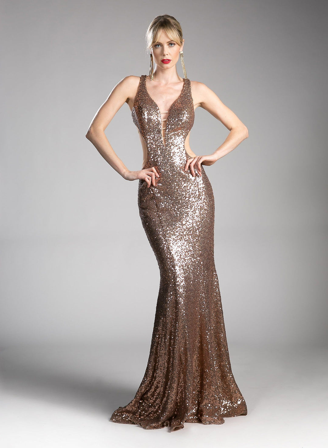 Long Sequined Dress with Back Cut Out by Cinderella Divine CR815-Long Formal Dresses-ABC Fashion