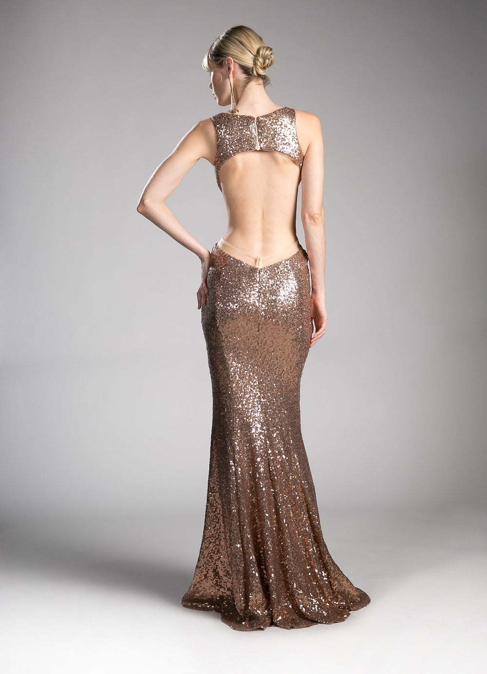 Long Sequined Dress with Back Cut Out by Cinderella Divine CR815-Long Formal Dresses-ABC Fashion