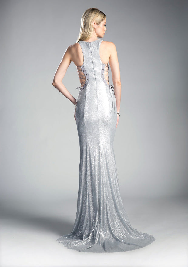 Long Sequined Dress with Side Cut Outs by Cinderella Divine 84977-Long Formal Dresses-ABC Fashion