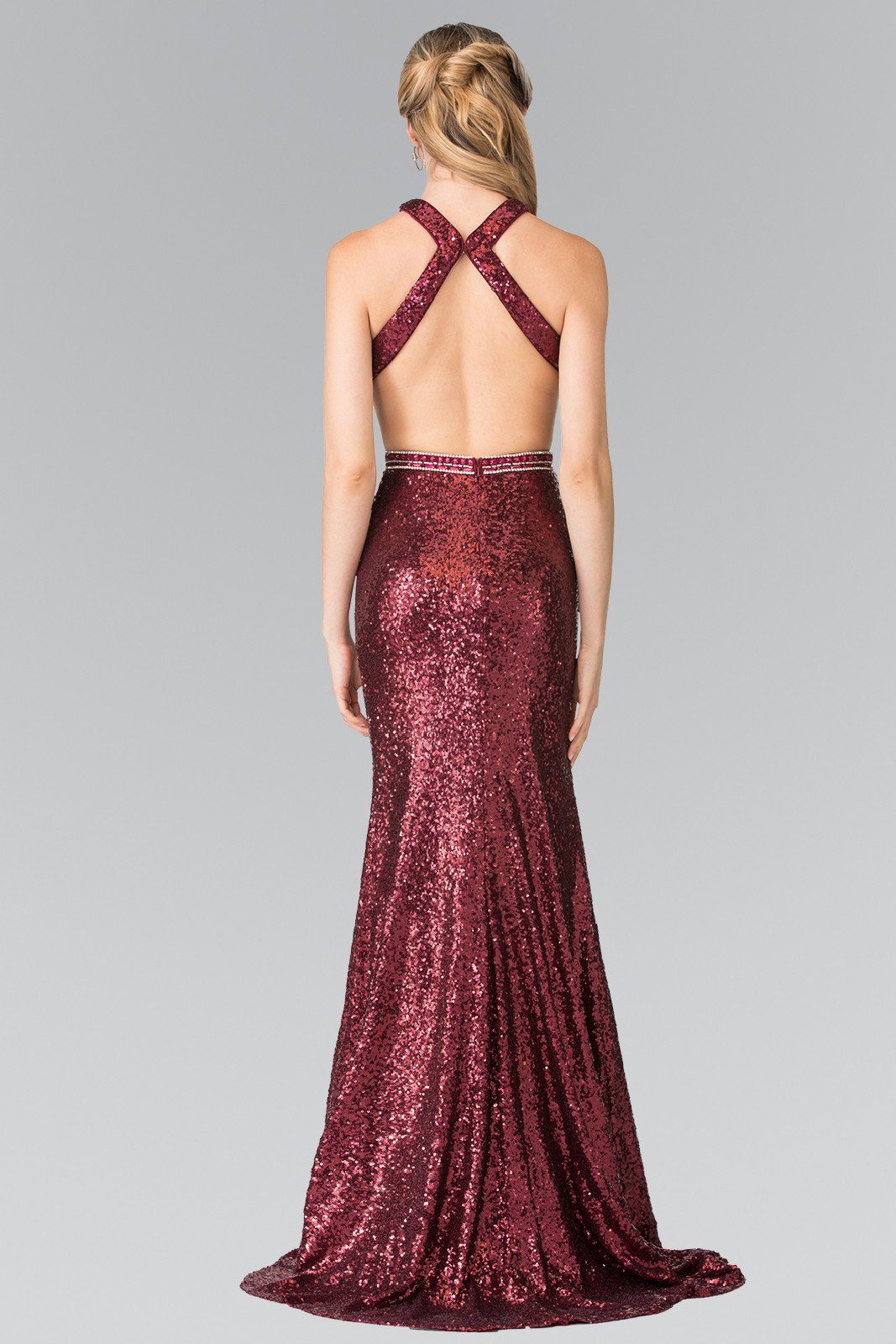 Long Sequined Halter Dress with Side Slit by Elizabeth K GL2278-Long Formal Dresses-ABC Fashion