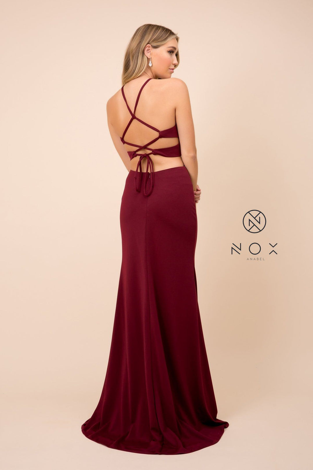 Long Sexy Cutout Dress with Lace-Up Back by Nox Anabel C026