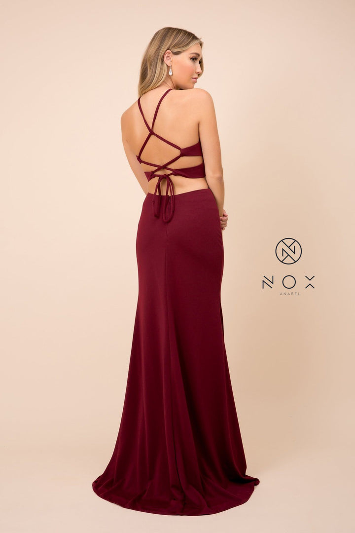 Long Sexy Cutout Dress with Lace-Up Back by Nox Anabel C026