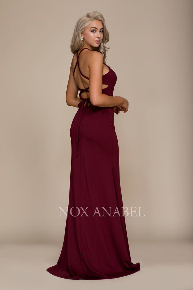 Long Sexy Cutout Dress with Lace-Up Back by Nox Anabel C026-Long Formal Dresses-ABC Fashion