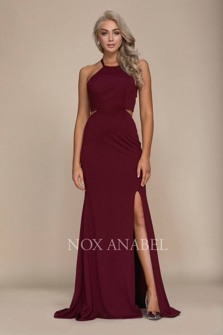 Long Sexy Cutout Dress with Lace-Up Back by Nox Anabel C026-Long Formal Dresses-ABC Fashion
