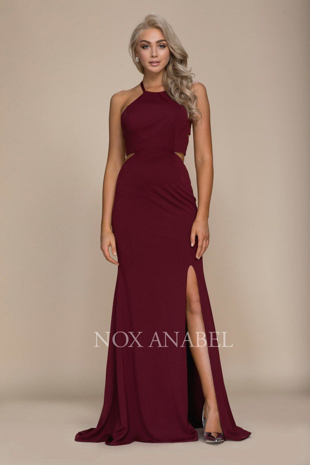 Long Sexy Cutout Dress with Lace-Up Back by Nox Anabel C026-Long Formal Dresses-ABC Fashion