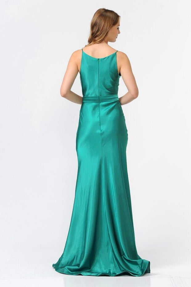 Long Shiny Charmeuse Dress with V-Neckline by Poly USA 9028-Long Formal Dresses-ABC Fashion