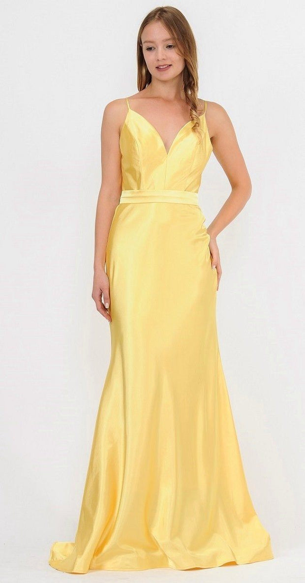 Long Shiny Charmeuse Dress with V-Neckline by Poly USA 9028-Long Formal Dresses-ABC Fashion