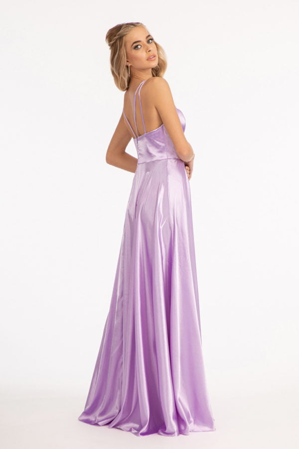 Long Shiny Satin V-Neck Dress by Elizabeth K GL1991