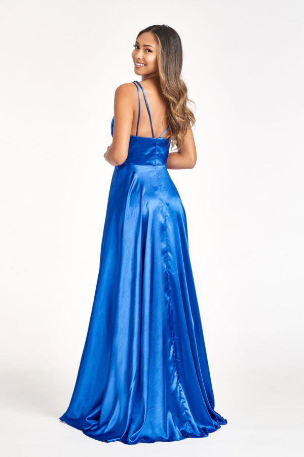 Long Shiny Satin V-Neck Dress by Elizabeth K GL1991