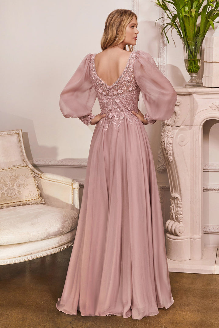 Long Sleeve Chiffon Gown by Cinderella Divine CD0183