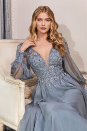 Long Sleeve Chiffon Gown by Cinderella Divine CD0183