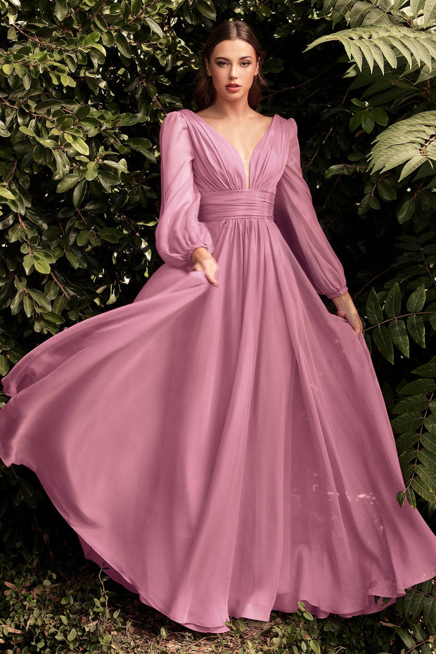 Long Sleeve Chiffon Gown by Cinderella Divine CD0192