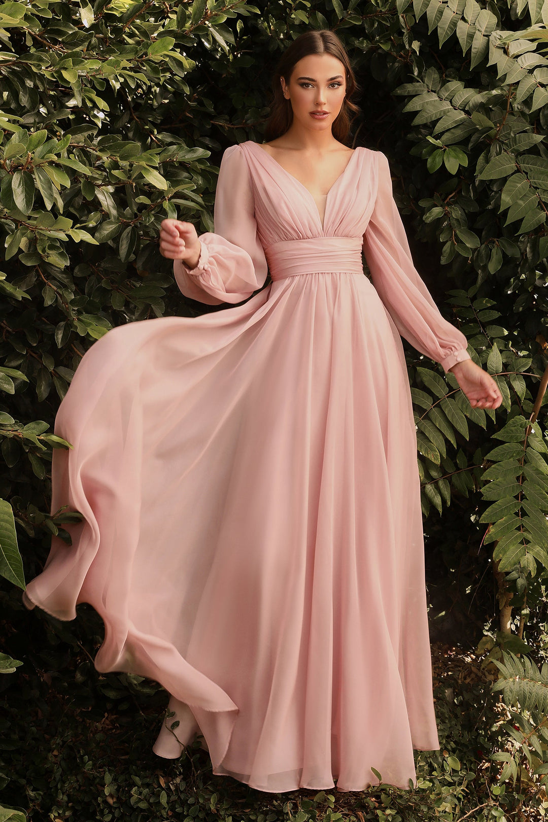 Long Sleeve Chiffon Gown by Cinderella Divine CD0192