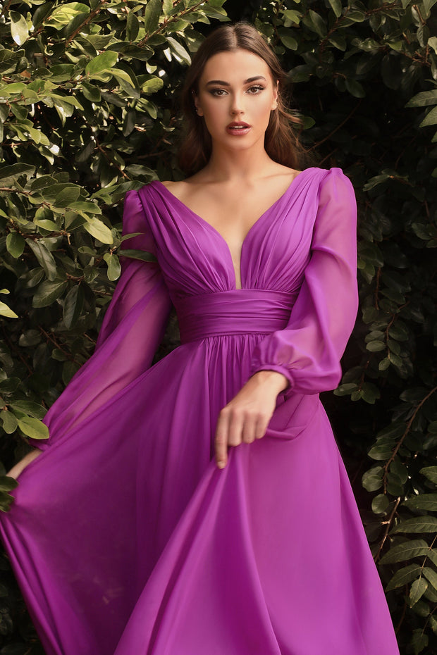 Long Sleeve Chiffon Gown by Cinderella Divine CD0192