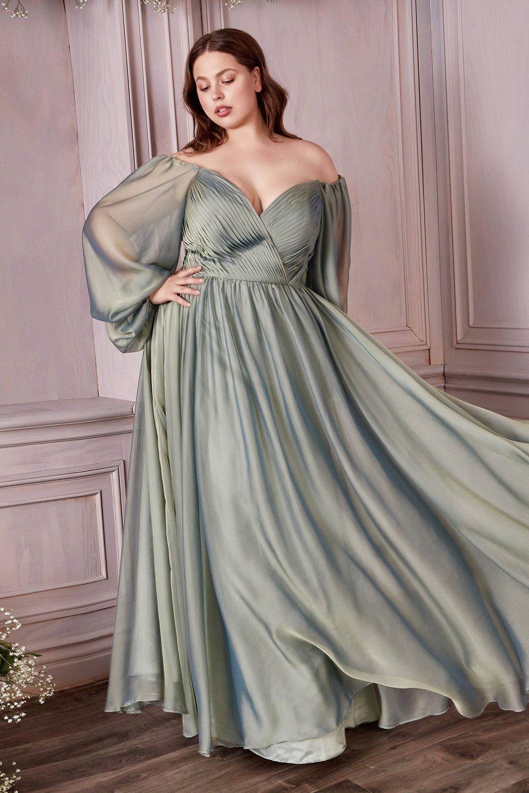 cinderella divine cd243 off shoulder long sleeve formal prom dress Cinderella Divine CD243 Dress