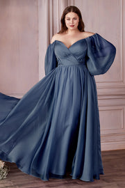 Long Sleeve Chiffon Gown by Cinderella Divine CD243